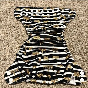 Black & White w/ Gold Crowns OS Pocket Cloth Diaper w/ Suede Inner by Mama Koala
